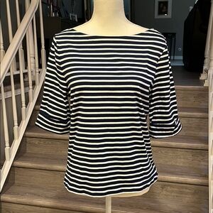 Lauren Ralph Lauren White and Navy 3/4 Sleeve Tee